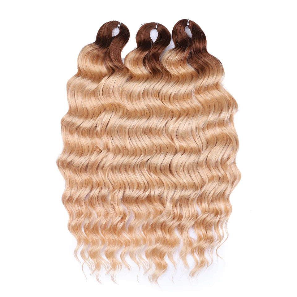 FASHION IDOL 24" Deep Wave Crochet Hair - 3-Piece Synthetic Water Wave Braiding Extensions, Ombre Rainbow Twist Hair