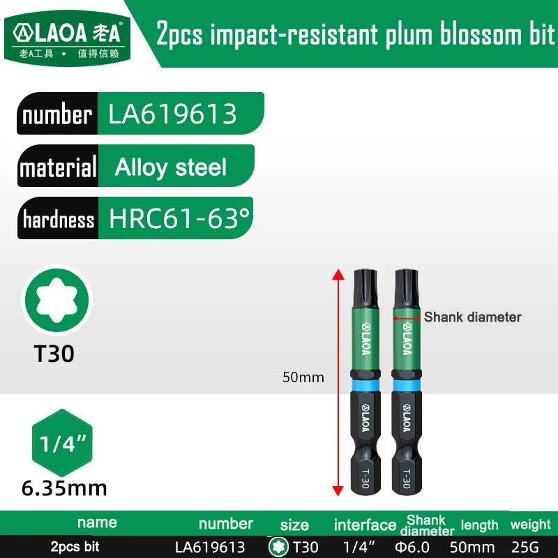 LAOA 2-Piece Alloy Steel Magnetic Impact Driver Bits - Impact-Resistant Cross & Hex Socket Bits
