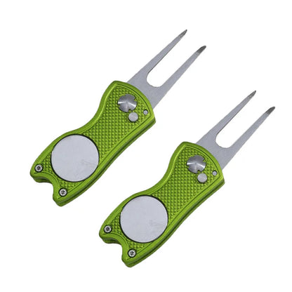 Foldable Golf Divot Repair Tool – Ball Marker & Groove Cleaner Putting Green Fork Accessory