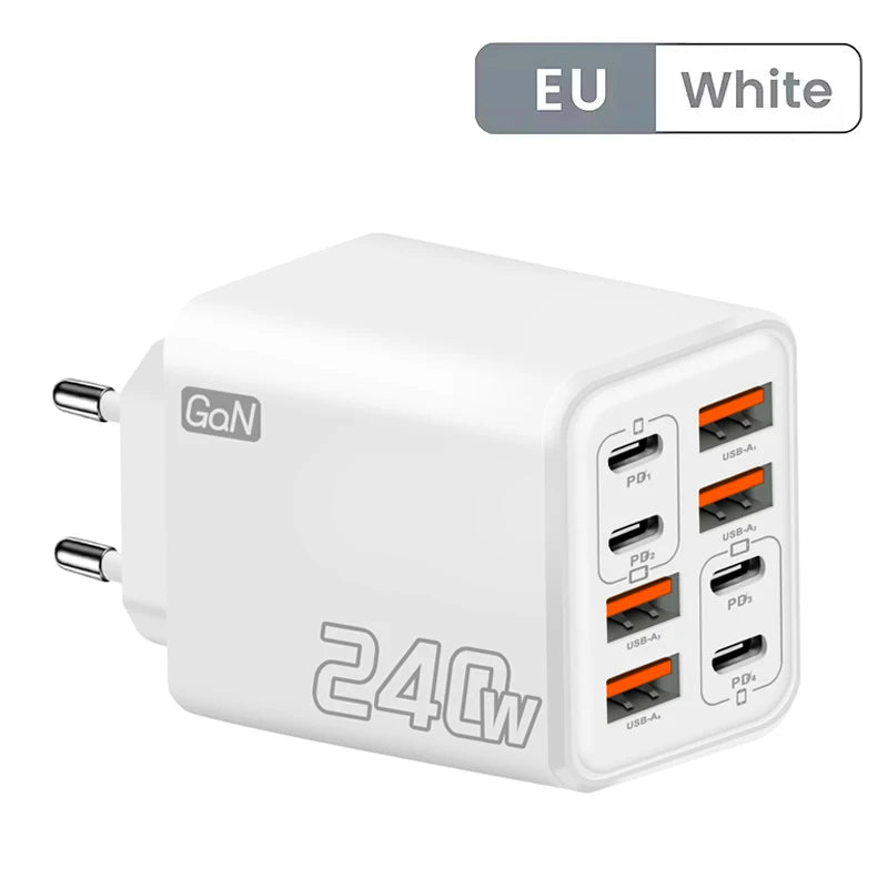 240W GaN USB C Charger - 8-in-1 Fast Charging Power Adapter for iPhone Samsung Xiaomi Devices