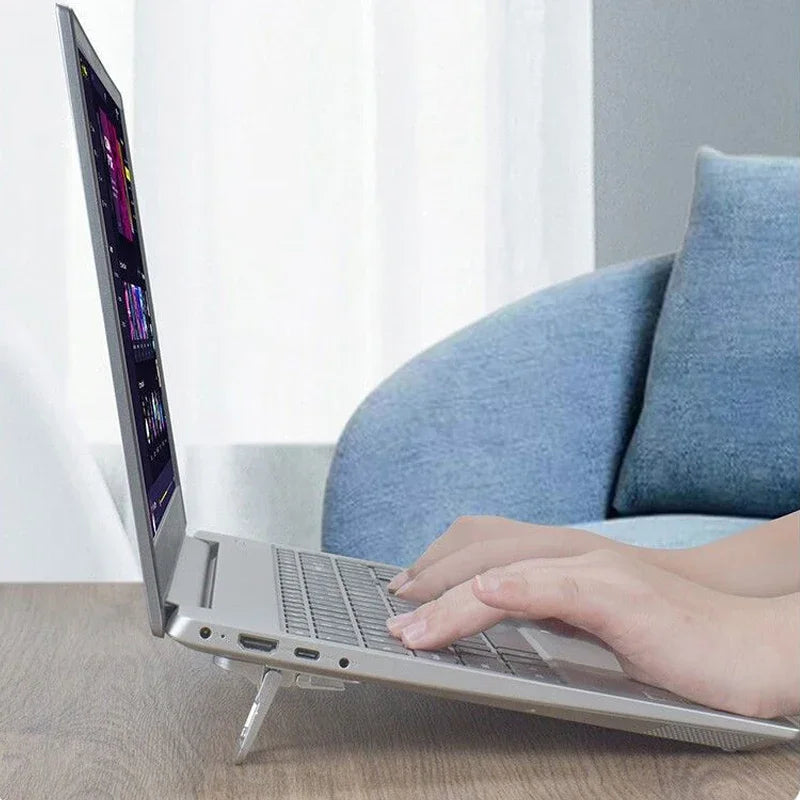 2PCS Mini Foldable Laptop Stand – Portable Adjustable Notebook & Keyboard Riser with 2 Angles, Self-Adhesive Invisible Design