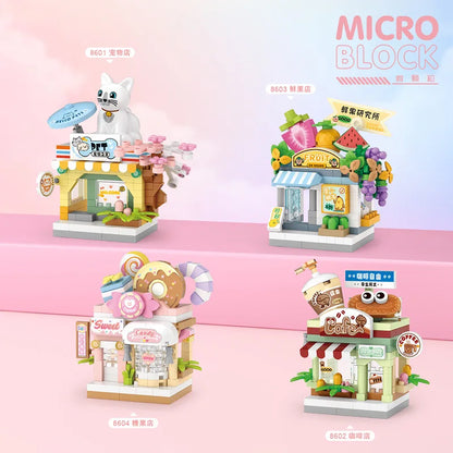 Restaurant Dessert Coffee Pet Fruit Store Building Blocks Kit - Street View Food House Model Toy