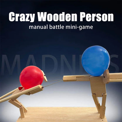Fast-Paced Balloon Bamboo Man Battle Game - Two-Player Wooden Bots Battle Game with 100/20 Balloons - Exciting Gift Toy