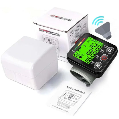 English Voice Digital Wrist Blood Pressure Monitor – High-Accuracy Electronic Sphygmomanometer Tonometer