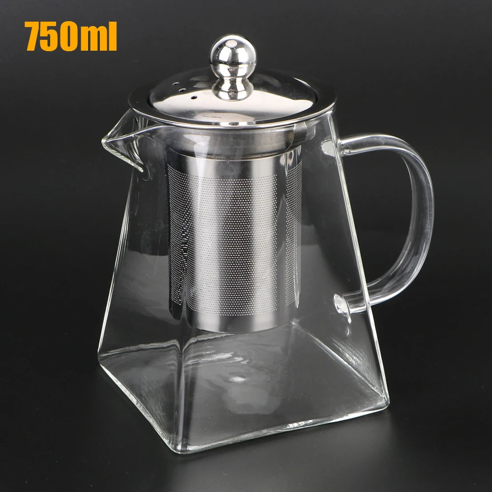 Glass Teapot with Stainless Steel Infuser – 550/750/950ML Heat-Resistant Clear Teaware, Household Tea Kettle with Infuser