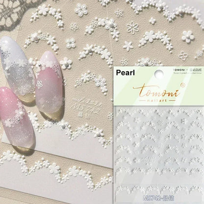 Floral Nail Art Stickers - White Rose Lily Daisy Peony Cherry Blossom & Magnolia Manicure Decals for DIY Nails