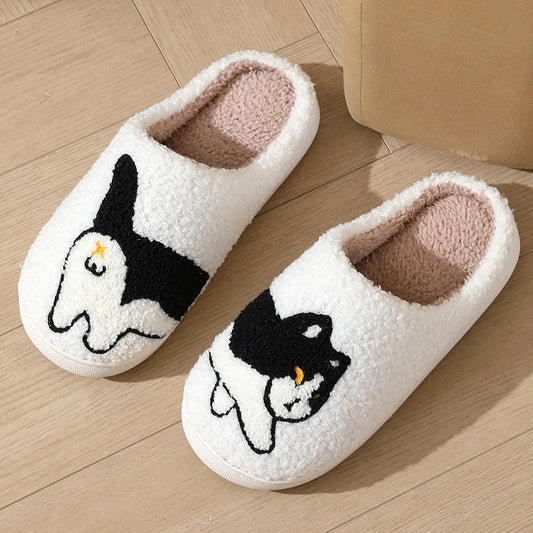 Cartoon Cat & Dachshund Dog Slippers – Indoor Lightweight Cotton Slides for Men & Women, Warm Winter Bedroom Shoes