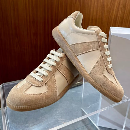 Unisex Patchwork Suede Sneakers - Vintage German Army Trainer Casual Shoes