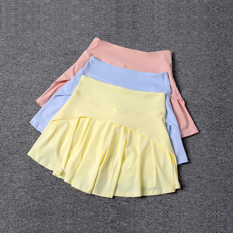 2024 Summer Women’s Anti-Glare Pleated Skirt – High Waist Ice Sports Short A-Line Half Skirt with Elastic Waist
