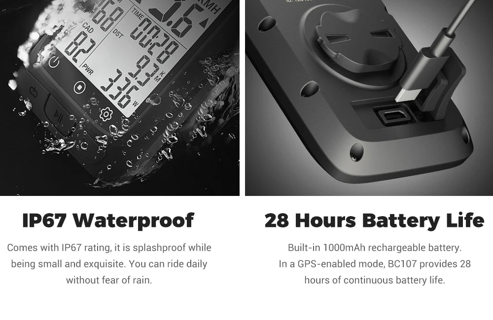 Coospo BC107 GPS Bike Computer — 2.4" Wireless Odometer & Speedometer, Bluetooth 5.0, ANT+, Waterproof
