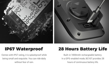 Coospo BC107 GPS Bike Computer — 2.4" Wireless Odometer & Speedometer, Bluetooth 5.0, ANT+, Waterproof