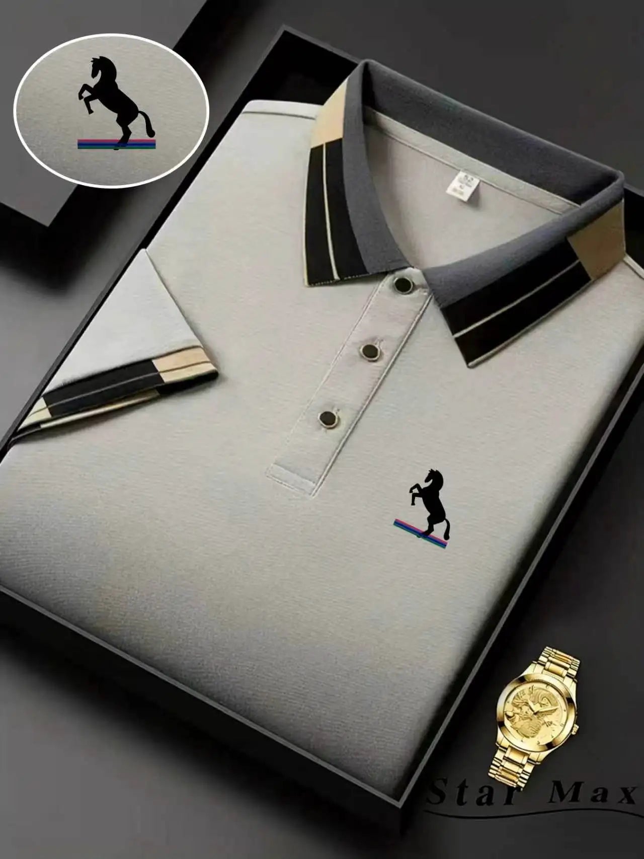 Men’s Luxury Horse Embroidered Polo Shirt - Milan Style Short Sleeve Casual Business Summer T-Shirt