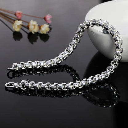 925 Sterling Silver 4mm Round Box Chain Necklace & Bracelet Set — 45–60cm Jewelry for Women, Men, and Boys, Wedding & Engagement Charm
