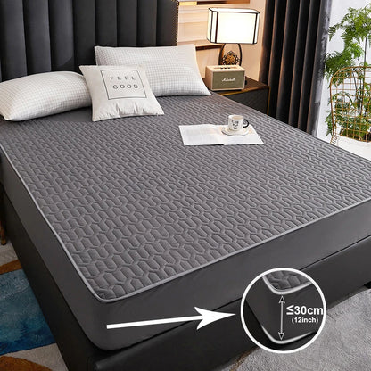 Waterproof Mattress Protector - Soft Breathable Fitted Bed Cover with Washable Printed Bedding Protection