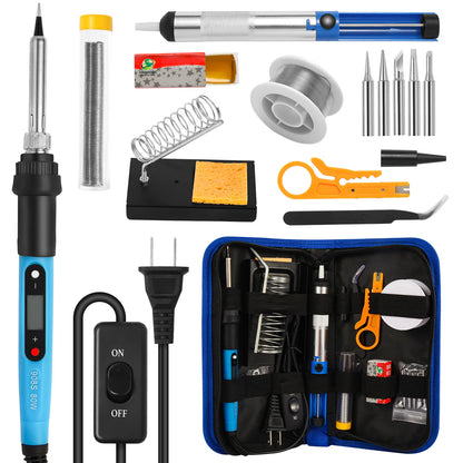 80W LCD Digital Soldering Iron Kit — Adjustable Temperature Electronics Repair Tool with Switch & Solder Tips