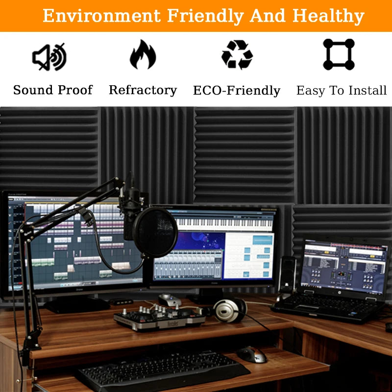TOUO Acoustic Foam Panels - Sound Absorbing Wall Tiles for Studio Recording, Home Theater & Noise Reduction Treatment
