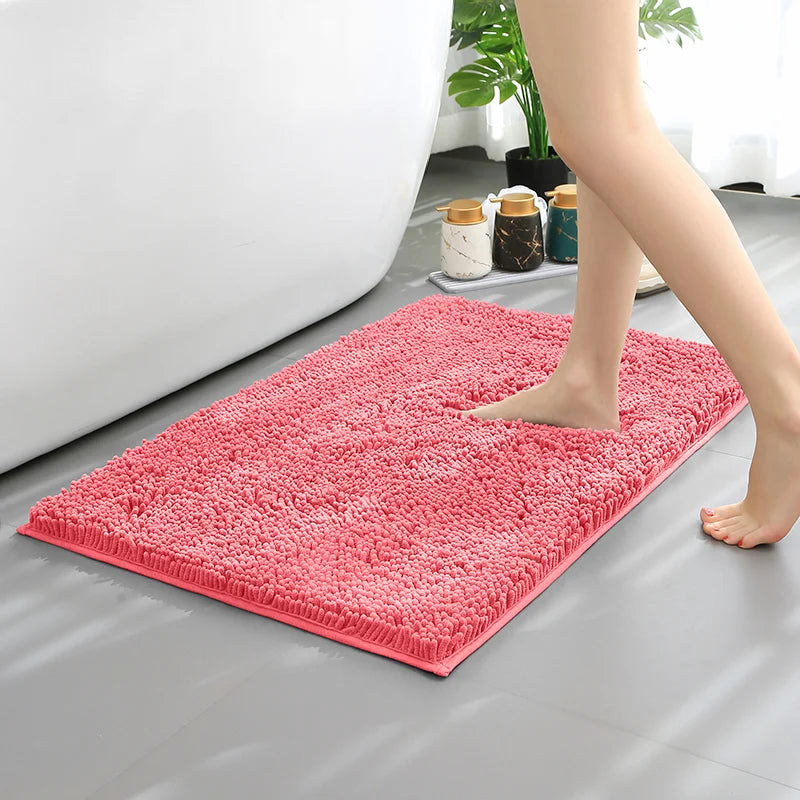 Chenille Long-Haired Bath Mat – Absorbent Bathroom Floor Mat for Tub, Living Room, and Entrance Foot Pad
