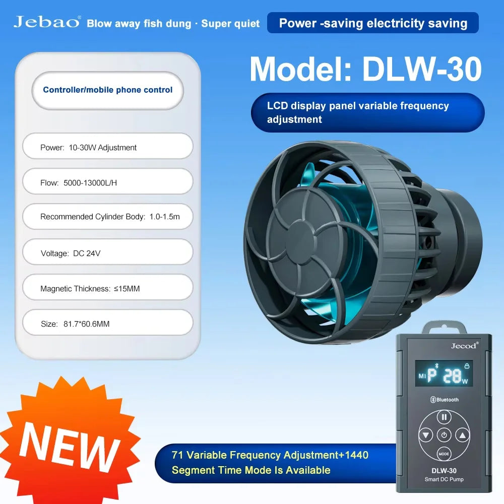 Jebao Jecod DLW Series Bluetooth Aquarium Wave Pump – 2024 Smart Mute DC Water Pump for Saltwater Fish Tanks