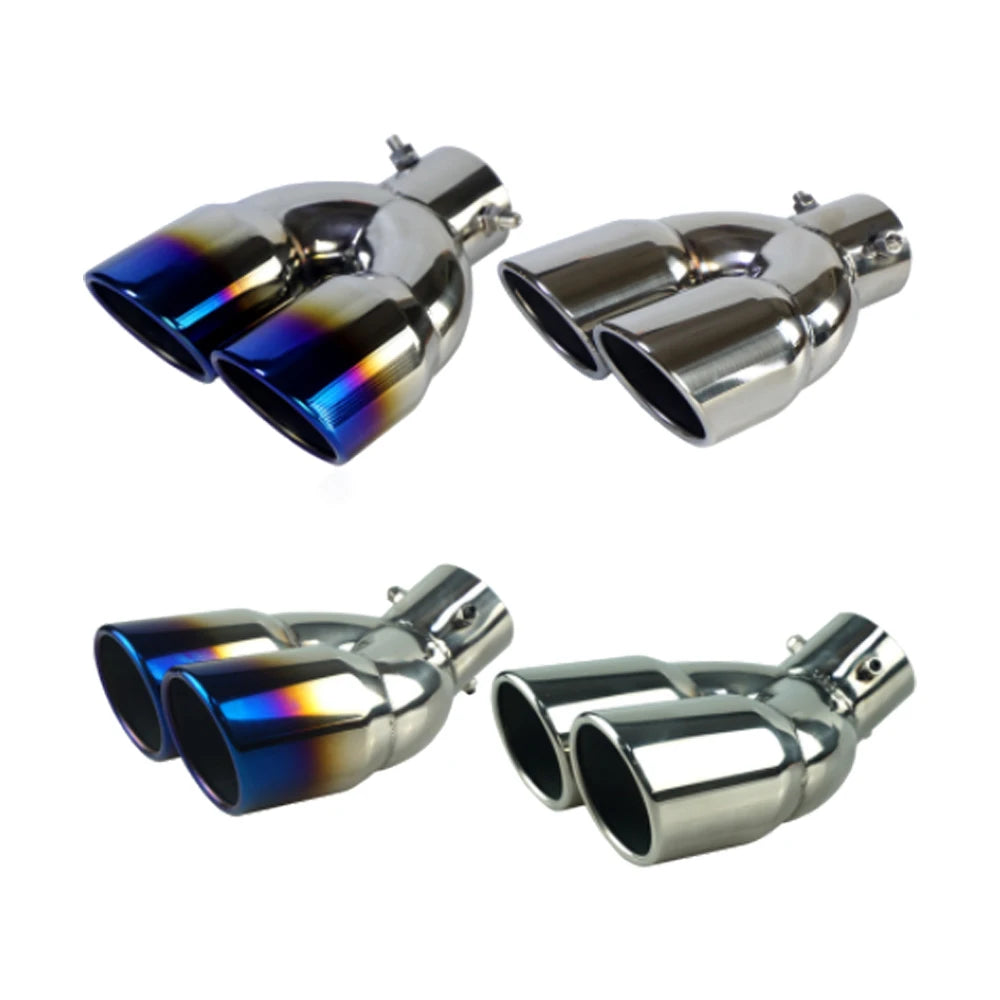 Universal 63mm Double-Barrel Car Exhaust Tip — Black Titanium Stainless Steel Tail Pipe Muffler Outlet, Auto Accessories