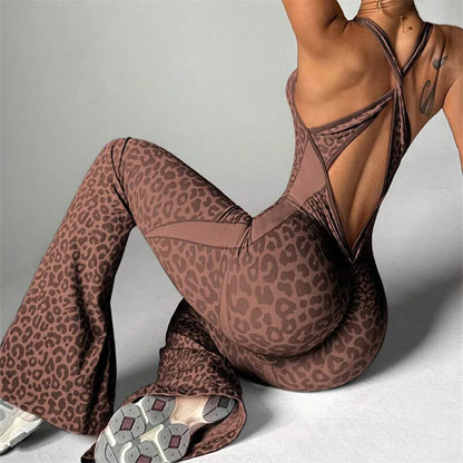 Women’s One-Piece Pad Jumpsuit Yoga Set – Flared Scrunch Workout Pants & Trendy Activewear XP10