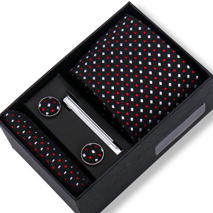 Men’s Green Tie Gift Box Set - Premium Business Necktie with Hanky, Cufflinks & Tie Clip for Wedding Formal Wear