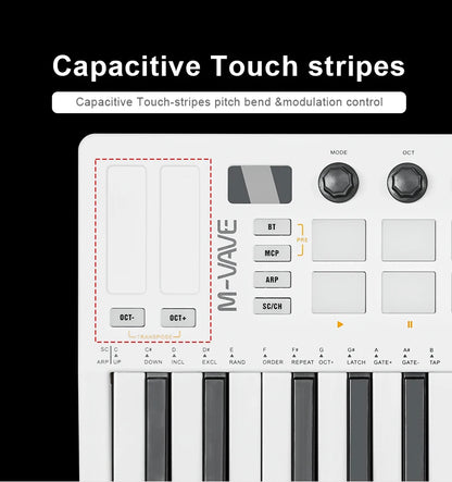M-VAVE SMK-25 II MIDI Pad Controller Keyboard – 25 Key USB Mini, 16 RGB Drum Pads, 8 Knobs, Music Production Software Included
