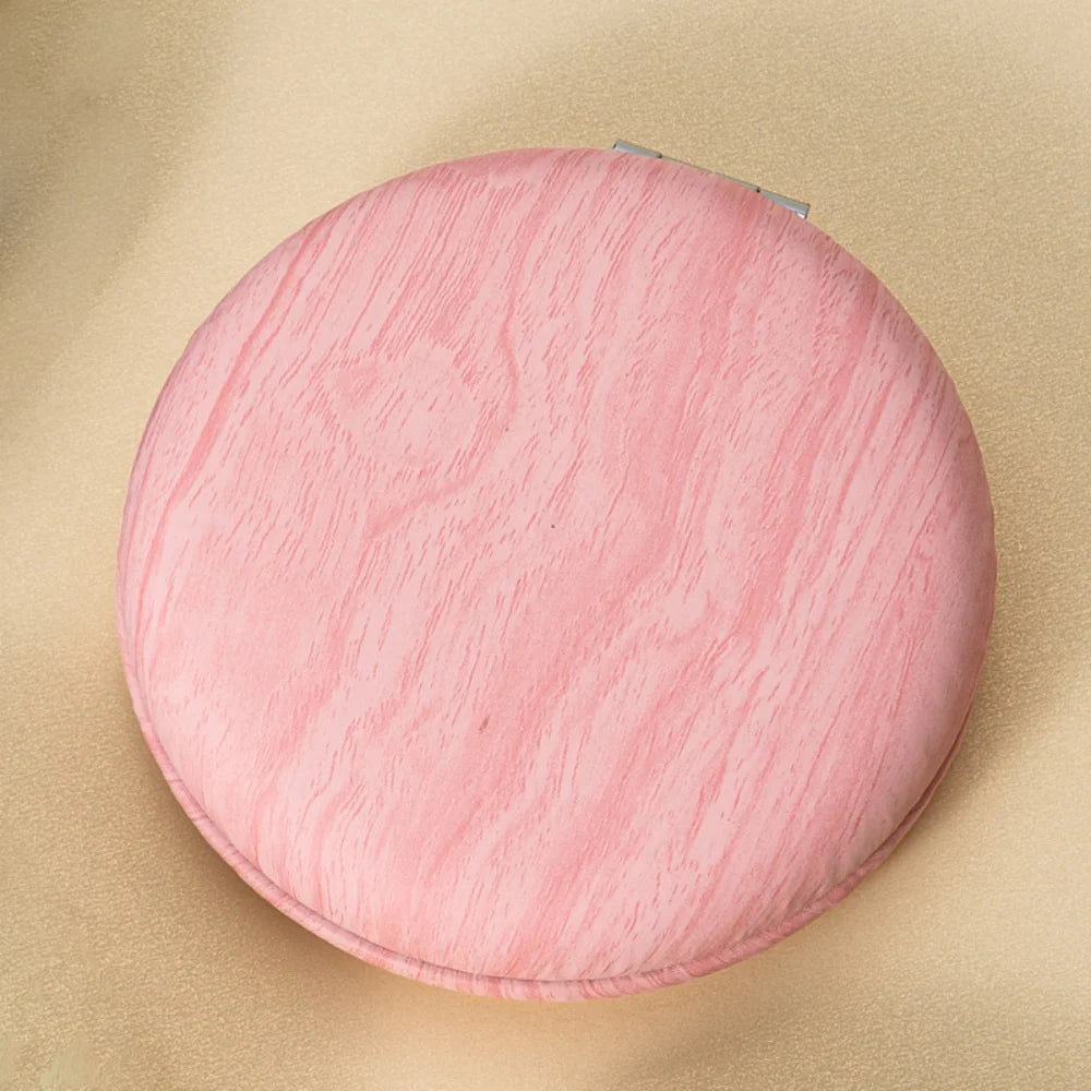 Faux Wood Round Folding Makeup Mirror - Lightweight Compact Vanity & Travel Cosmetic Mirror
