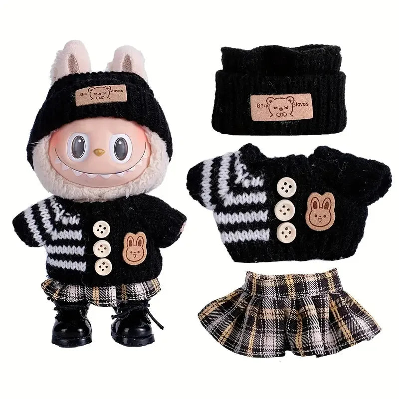 Labubu Doll Cute Sweater Set – 17cm Doll Clothes & Shoes DIY Accessories for Training, Sitting, Party Games, and Gifts