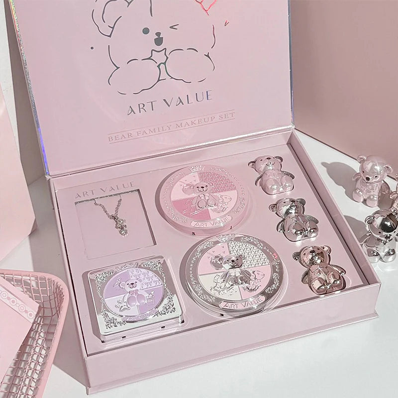 ART VALUE 7PC Makeup Set – Lip Mud, Pressed Powder, Blush, Eyeshadow Palette & Necklace Beauty Kit