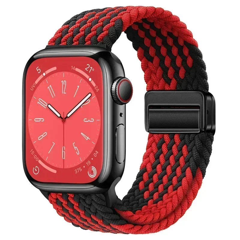 Nylon Braided Loop Apple Watch Band – Magnetic Metal Bracelet Strap for Ultra 2, Series 3–9 & SE (40mm–49mm) Adjustable Wristband