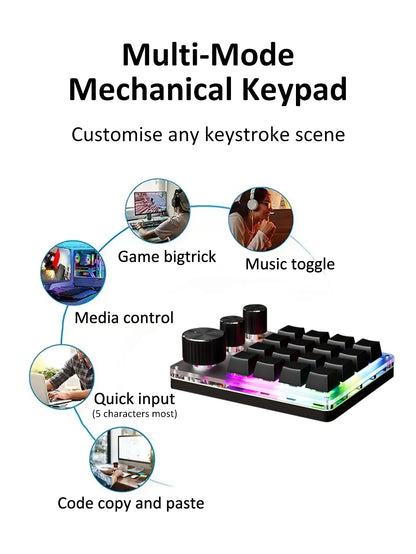 2.4G Bluetooth Mechanical Keyboard – 16-Key Custom USB with Knob, Volume Control, Macro & Gaming Modes