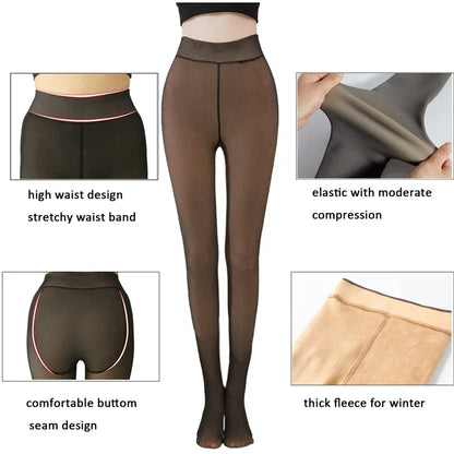Thick Fleece-Lined Winter Leggings – Women’s Warm Polar Tights, Skin-Effect Pantyhose & Fake Translucent Wool Pants