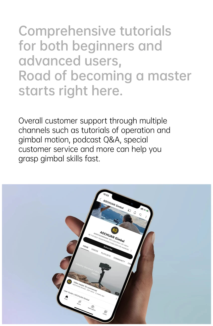 AOCHUAN 3-Axis Handheld Gimbal Stabilizer – SmartXE for iPhone & Android, AI Face Tracking for TikTok & Vlog Videos