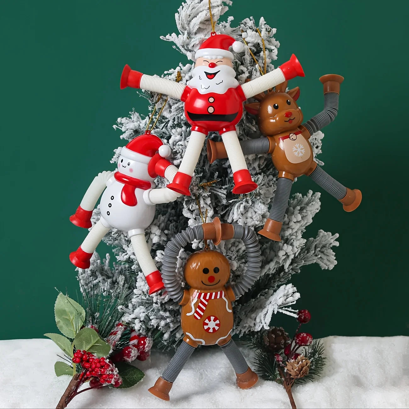 1–4pcs Retractable Santa Claus Toys – Christmas Decompression Toys Featuring Santa, Snowman, Elk & Gingerbread