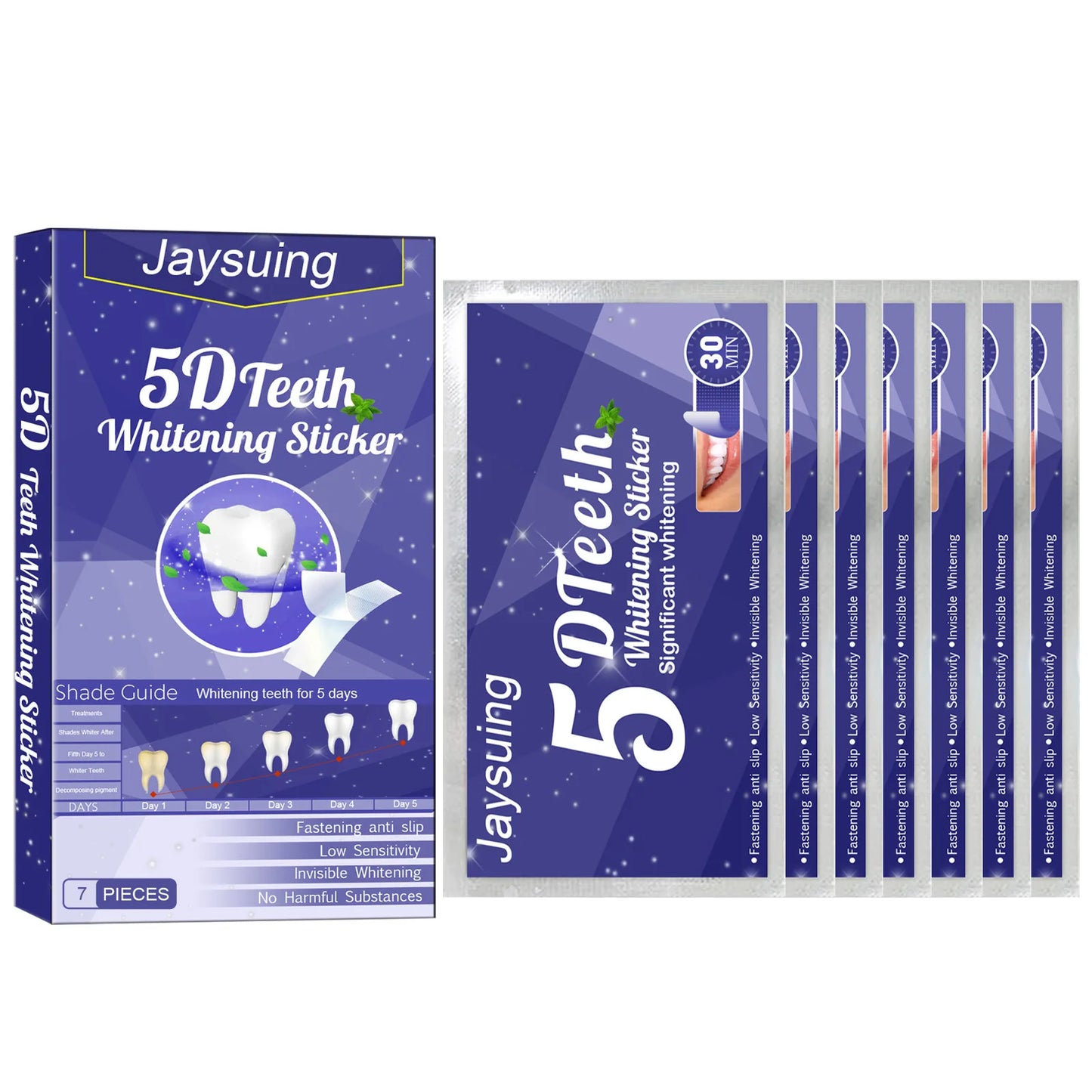 5D Whitening Teeth Stickers – 7/14 Pairs Gel Strips for Stain Removal, Dental Bleaching & Oral Hygiene Care