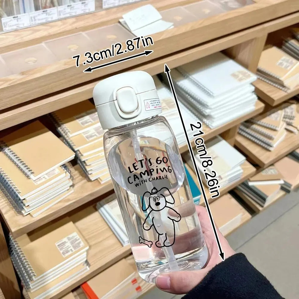 Cartoon Ice Suction Cup: Portable Large Capacity Plastic Water Bottle with Straw - Drop Resistant & Travel-Friendly Water Cup