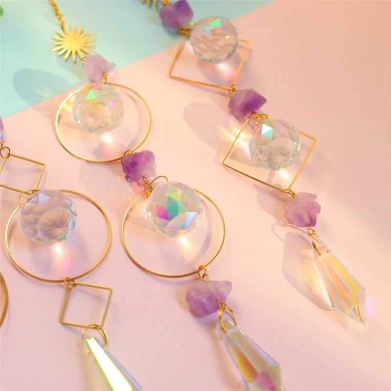 Moon Crystal Suncatcher: Hanging Rainbow Prism Wind Chime with Crystal Pendants, Ideal for Christmas Tree and Home Decor