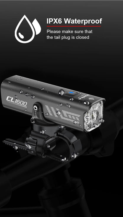 TOWILD 1600LM Bicycle Front Light — 5000mAh IPX6 Aluminum MTB & Road Bike Headlight with Type-C Charging