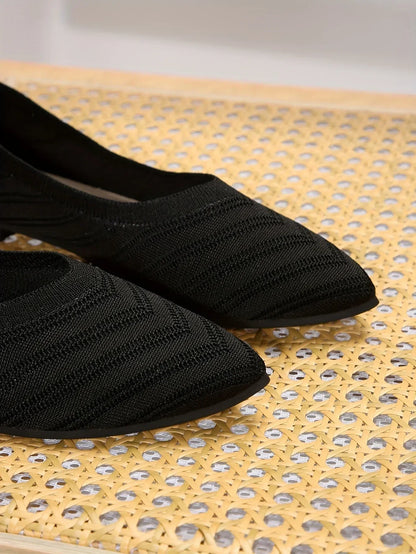 Women’s Pointed Toe Knitted Slip-On Flats – Solid Color Casual Breathable Ballet Loafers