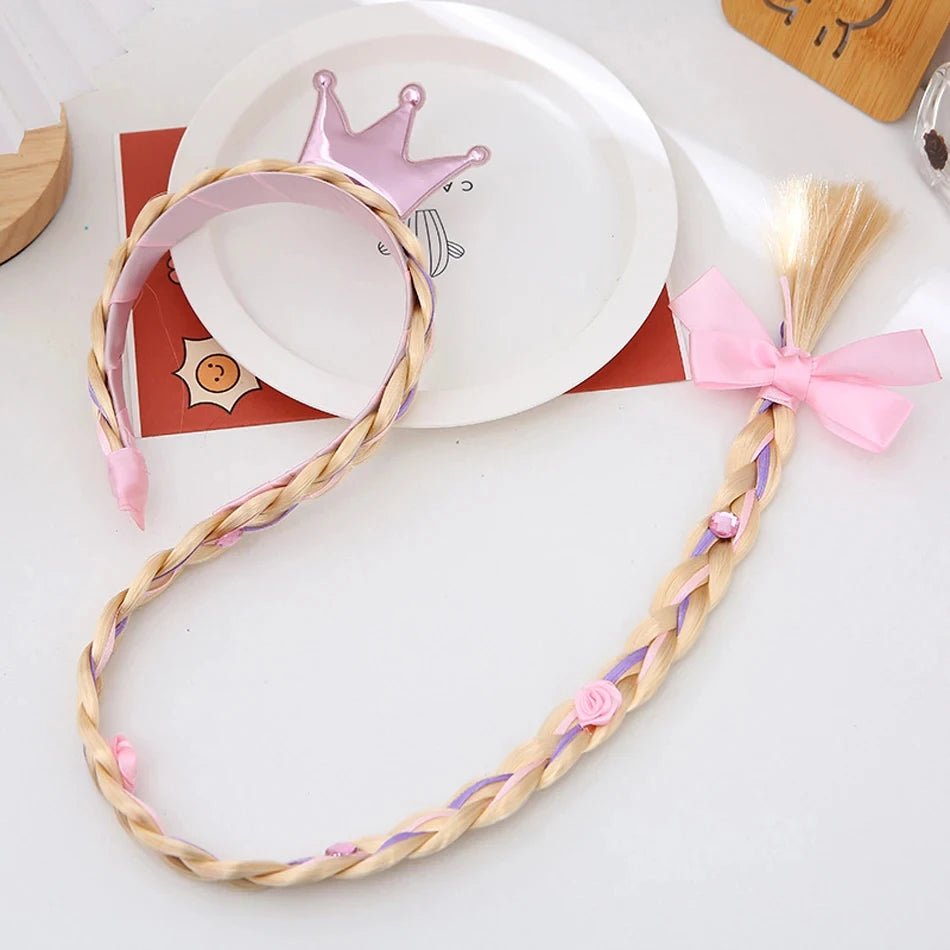 Girls Elsa Cosplay Headband - Snowflake Crown & Braid Hair Accessory, Princess Bow Hair Ornament