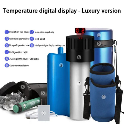 LCD Insulin Cooler Flask – Portable Outdoor Mini Vacuum Refrigerator for Medicine and Beverage Storage, Drug Cooler Fridge