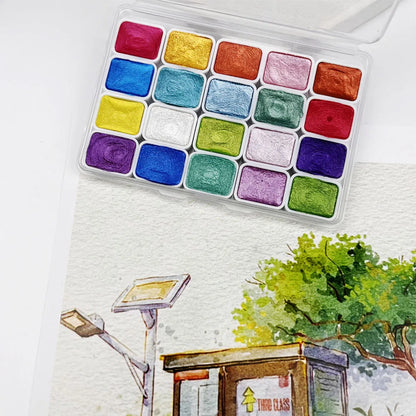 20/24/60/72-Color Metal Watercolor Set – Portable Sparkling Pearl Solid Paints for Artists
