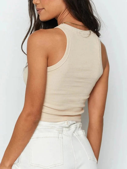 Women’s Ribbed Tank Top - Summer Knitted Off Shoulder Crop Vest Casual Fitness Fashion Top
