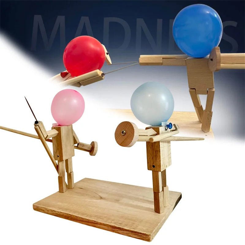 Fast-Paced Balloon Bamboo Man Battle Game - Two-Player Wooden Bots Battle Game with 100/20 Balloons - Exciting Gift Toy