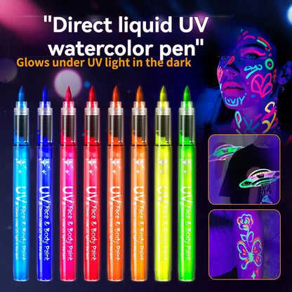 8-Color Neon UV Acrylic Paint Pens - Fluorescent Glow-in-the-Dark Markers for DIY Art & Crafts