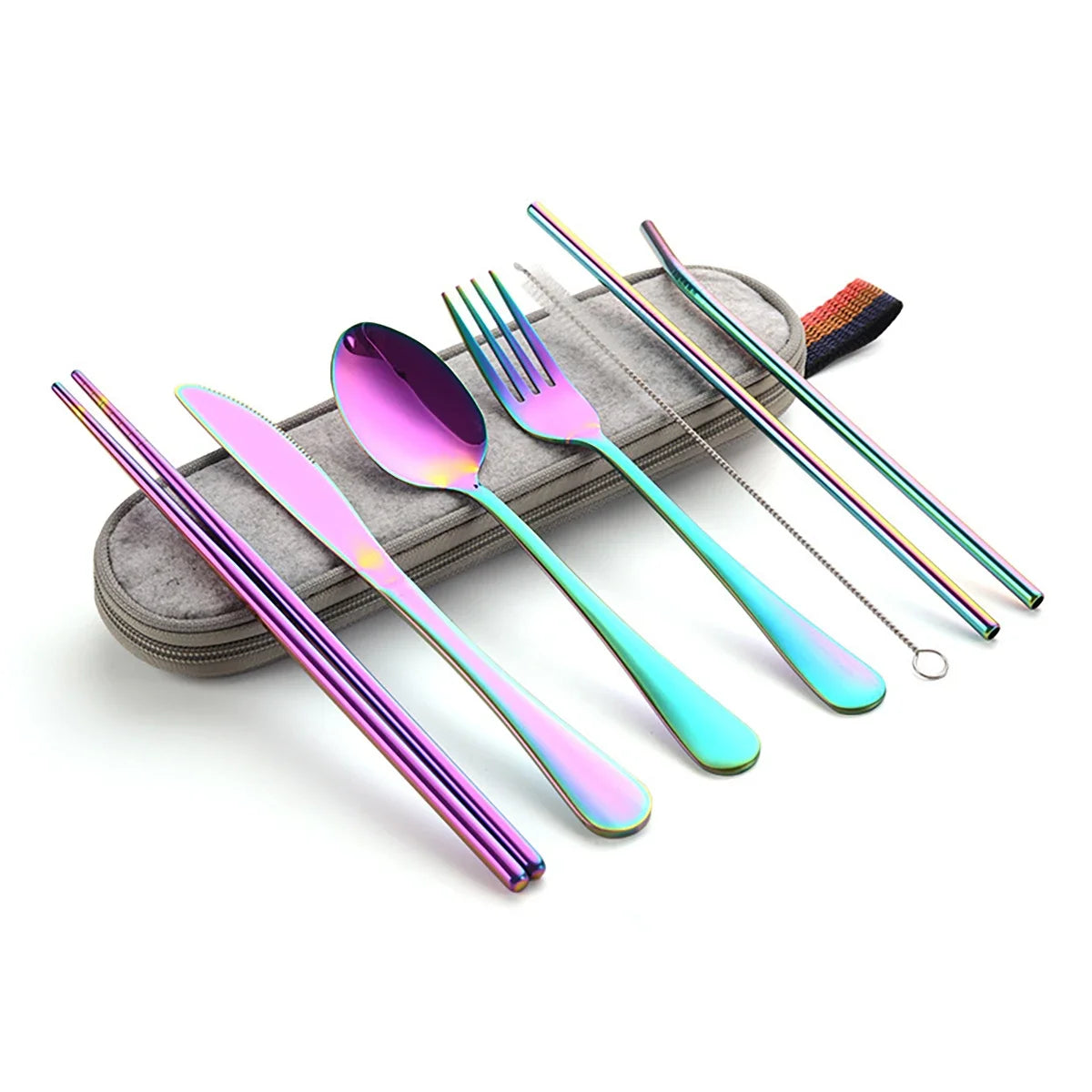 8PCS Portable Tableware Set — Travel Picnic Cutlery with Chopsticks, Fork, Spoon & Knife in Carry Case