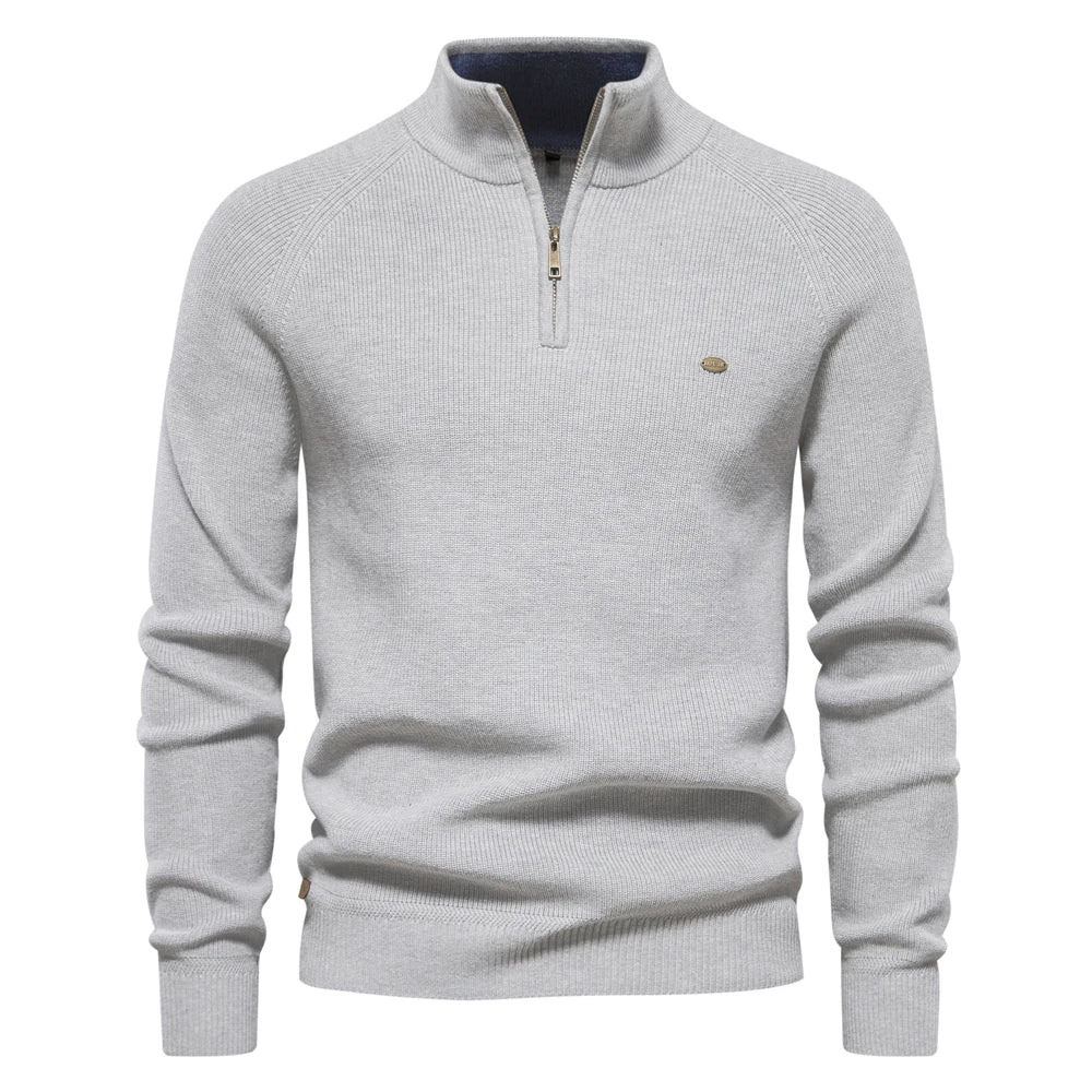 Men's Autumn Cotton Zipper Cardigan - High Collar Warm Knitted Casual Sweater Winter Top
