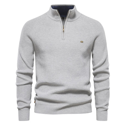 Men's Autumn Cotton Zipper Cardigan - High Collar Warm Knitted Casual Sweater Winter Top