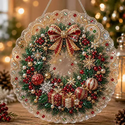DIY Christmas Pearl Diamond Painting Pendant - Acrylic 2D Bead Craft for Holiday Window & Wall Decor