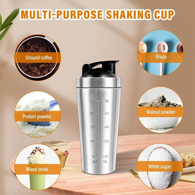 750ML Protein Shaker with Mixball - Leak-Proof Metal Magic
